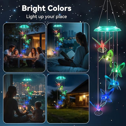 Wind Chimes,Hummingbird Solar Wind Chimes for Outside, Memorial Wind Bell for Garden/Patio Mobile Decorative Thanksgiving Gifts for Mom, Wife, Grandma Neighbors(Green 28")