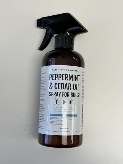 Kate's Home & Garden Peppermint Oil Spray for Bugs, Ants, Insects, Spiders, Roaches, Stink Bug. Pesticide and Insecticide Indoor Repellent Pest Control with Cedar Oil (16oz, Natural, Non Toxic)
