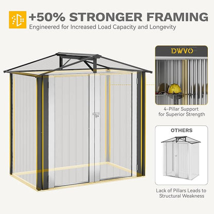 DWVO 6x4ft Outdoor Storage Shed, Weatherproof Tool Shed w/Locking Entry & Ventilation for Grass Cutter, Bike, Equipment, Courtyard, Garden (Dark Gray)