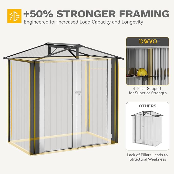 DWVO 6x4ft Small Tool Storage Shed, Lockable Doors, and Sloped Roof, Oversized Steel Outdoor Storage Shed for Garden, Patio, Garage, Backyard, Lawn - Dark Gray