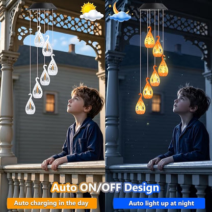 Toodour Solar Wind Chime, Flame Wind Chimes Karez, LED Decorative Mobile, Gifts for Mom Grandma, Waterproof Outdoor Decorative Lights for Garden, Patio, Yard, Window Decor（Warm White）