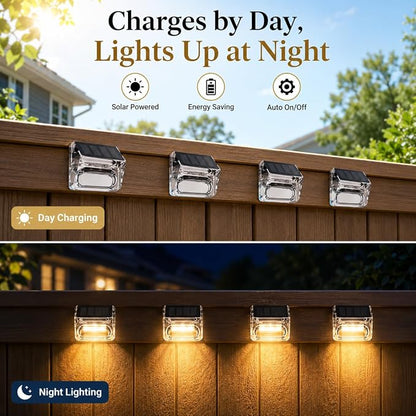 Qualdout Solar Outdoor Lights, 8 Pack Solar Fence Deck Lights, Waterproof Outside Lighting for Step Railing Wall Pool Stair Yard Garden Patio Pool Decorations (Warm White)