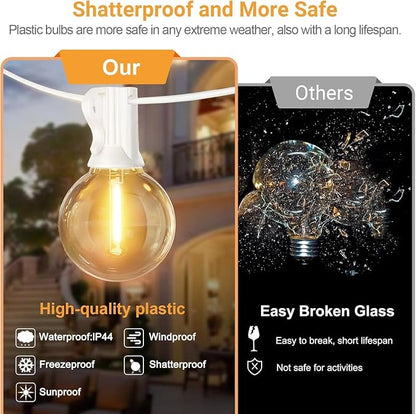 LAMPHOME 26FT LED Outdoor String Lights, 2 Pack12+1 Shatterproof G40 Edison Bulbs, Connectable & Weatherproof Commercial Grade Patio Lights, Warm White Backyard Decorative Lighting