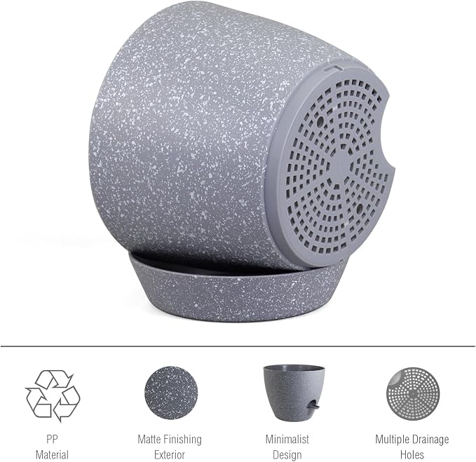 Meowell 12 inch Large Self Watering Pots, Plant Pots with Mesh Drainage Holes for Indoor Outdoor Plants, Plastic Planters with Deep Reservoir for Garden House Flower Plants, Speckled Grey