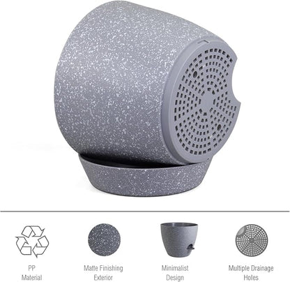 Meowell 12 inch Large Self Watering Pots, Plant Pots with Mesh Drainage Holes for Indoor Outdoor Plants, Plastic Planters with Deep Reservoir for Garden House Flower Plants, Speckled Grey
