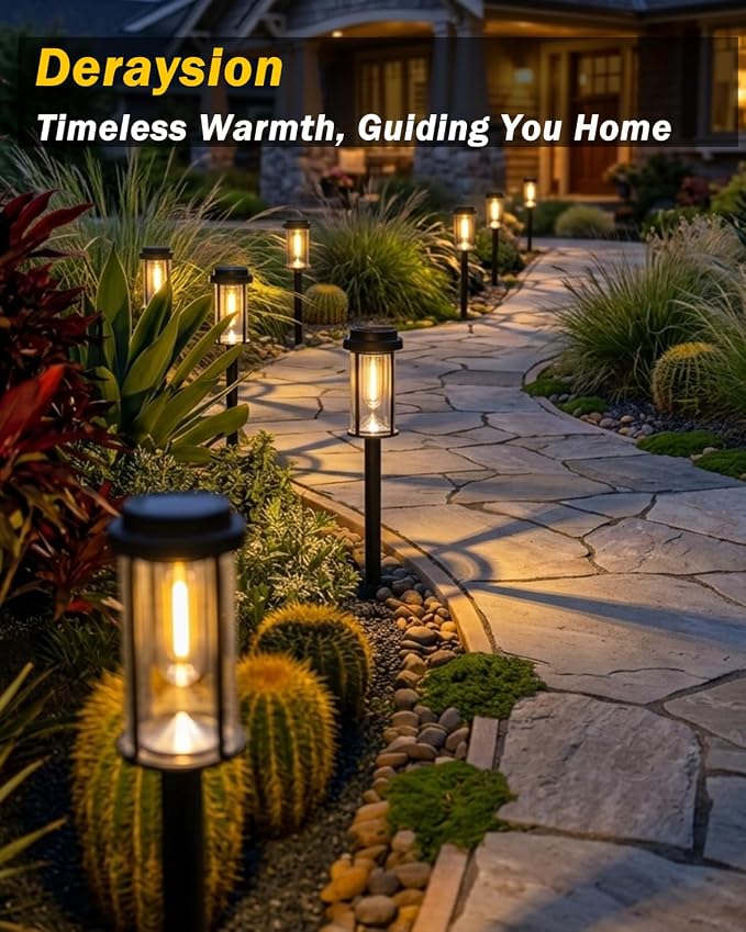 DERAYSION Solar Lights Outdoor Pathway, 8 Pack Large LED Solar Garden Lights, 21-Inch Waterproof Auto Dusk to Dawn Outdoor Solar Lights for Yard, Landscape Path, Driveway, Warm White