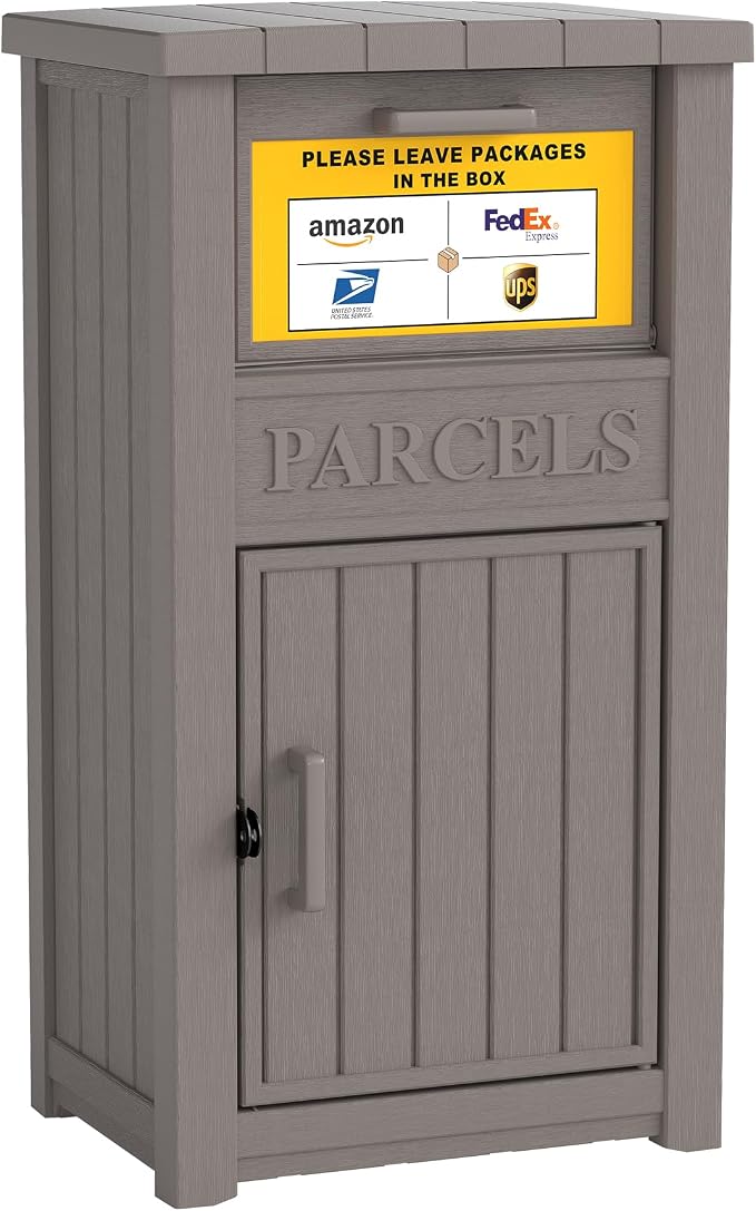 LHBGO Package Delivery Box with Sign, Lockable & Weatherproof Anti-Theft Parcel Delivery Box for Porch, Curbside, Patio,Gray