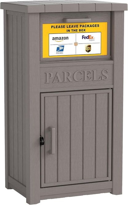 LHBGO Package Delivery Box with Sign, Lockable & Weatherproof Anti-Theft Parcel Delivery Box for Porch, Curbside, Patio,Gray