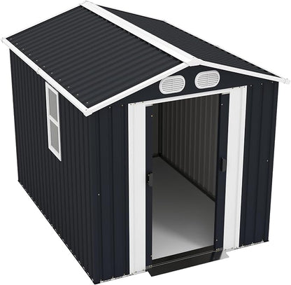 YOPTO 8x6 FT Outdoor Storage Shed, Metal Tool Shed with Window, Lockable Doors & Air Vents, for Backyard Garden Patio,Lawn,Dark Gray