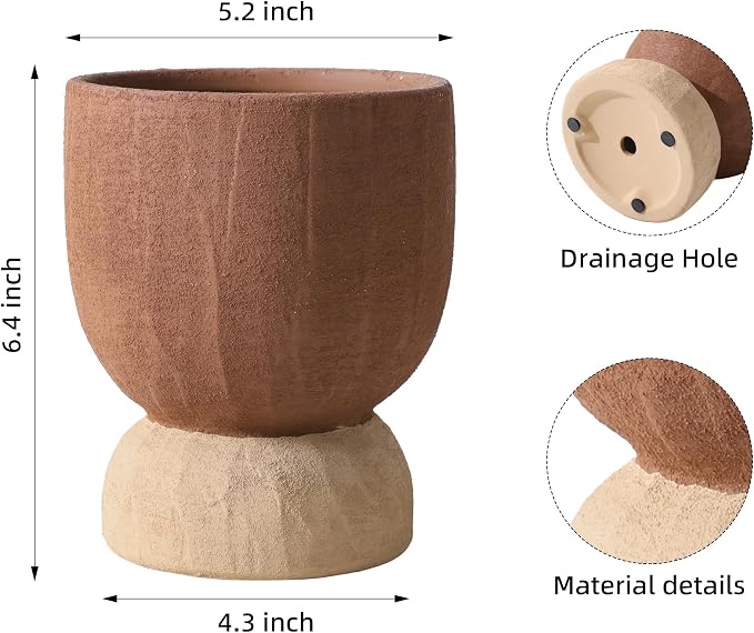 DREAMLOOM 2Pcs Flower Planters with Holes, 6.4Inch Classic Vintage Terracotta & Coarse-Grained Pots for Succulents, Bonsai, Cactus Aloe, Herbs, Orchid