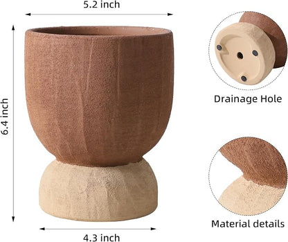 DREAMLOOM 2Pcs Flower Planters with Holes, 6.4Inch Classic Vintage Terracotta & Coarse-Grained Pots for Succulents, Bonsai, Cactus Aloe, Herbs, Orchid