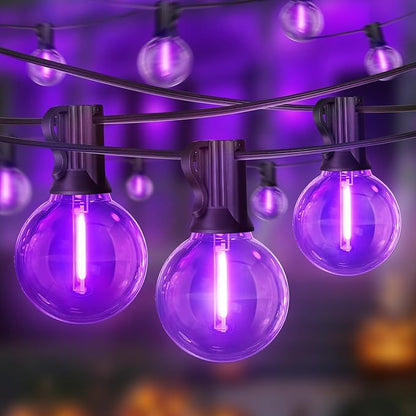 LAMPHOME LED Outdoor String Light, 26Feet Patio Lights with 12+1 Edison Shatterproof Bulbs(1Spare), UL Waterproof Outside Lights connectable Dimmable for Backyard Porch Decor,Purple