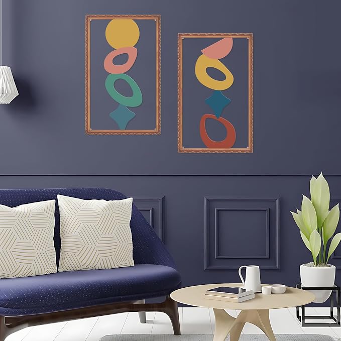 ruelen Abstract Metal Irregular Wall Art - Modern 2D Geometric Metal Wall Decor for Living Room - Luxury Wall Sculpture - Colorful Minimalist Home Decor (Metallic wood grain effect)