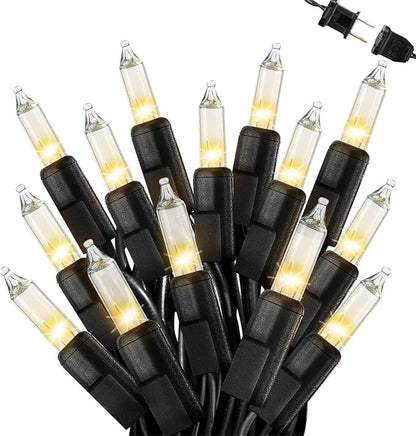 Warm White Christmas Lights Outdoor, 50FT 200 Count Incandescent Mini Christmas Lights Black Wire, Waterproof Fairy Lights, Connectable Xmas String Lights for Christmas Tree, Garland, Wedding Decor