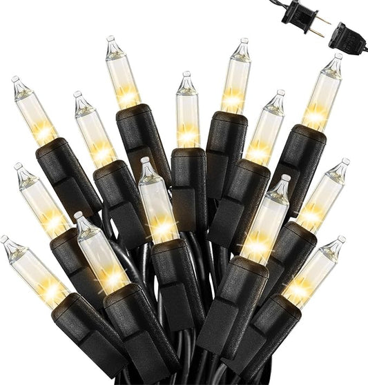 Warm White Christmas Lights Outdoor, 50FT 200 Count Incandescent Mini Christmas Lights Black Wire, Waterproof Fairy Lights, Connectable Xmas String Lights for Christmas Tree, Garland, Wedding Decor