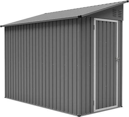 YOPTO 4×8 FT Lean to Metal Shed,Outdoor Heavy-Duty Storage Shed with Floor Base,All Weather Waterproof Garden Tool House W/Lockable Door&2 Air Vents,Reversible Door Design,for Backyard,Patio,Lawn,Gray