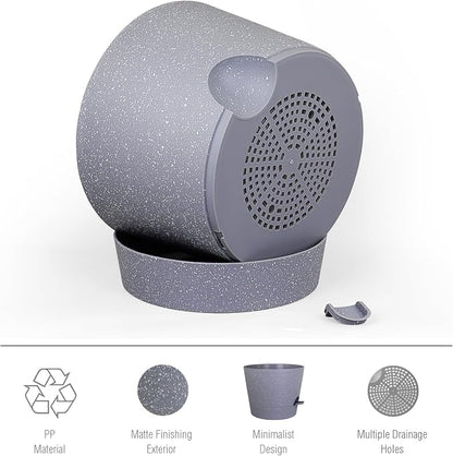 Meowell 12 inch Large Self Watering Pots for Indoor Outdoor Plants, Plant Pots with Mesh Drainage Holes for Garden House Plants, Plastic Planters with Reservoir for Flower, Speckled Grey