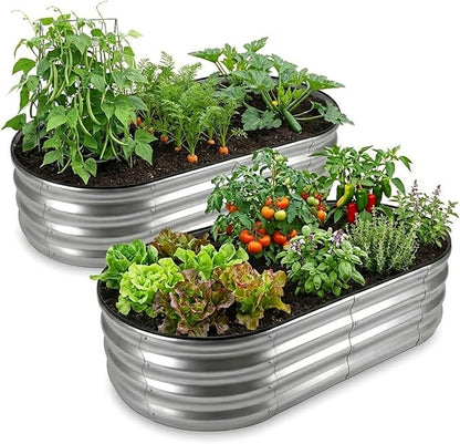 Raised Garden Bed, Metal Planter Box, Raised Planter, Outdoor Planting, 2 PCS of 4x2x1 ft, Silver