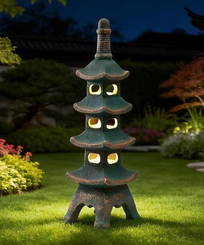Nacome Solar Pagoda Garden Statues: 25.6 inches Multi-Layer Outdoor Weatherproof Resin Zen Decor for Landscape Balcony Patio Porch Yard Ornament(Bronze)