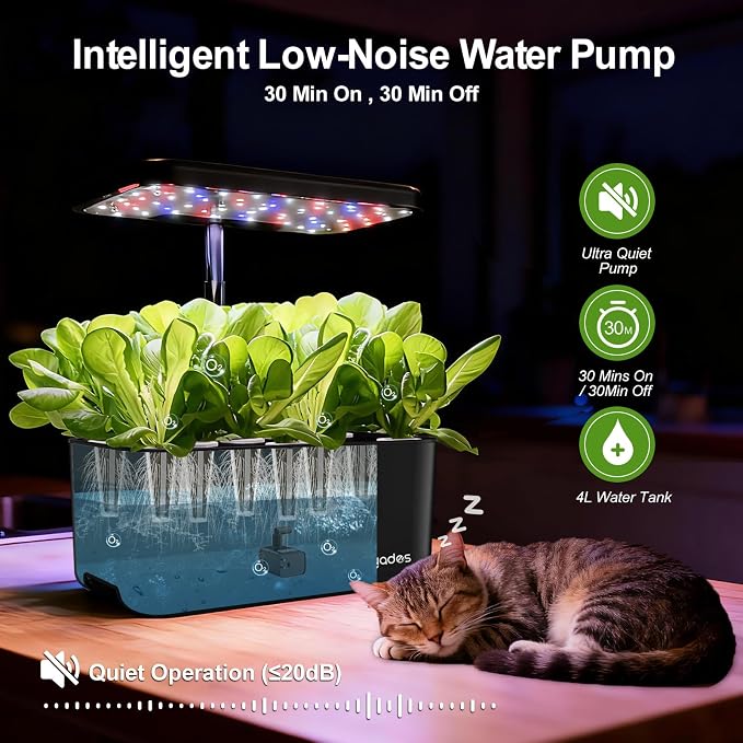 Indoor Garden Hydroponics Growing System - 10 Pods Plant Germination Kit Herb Vegetable Countertop with Grow Lamp Quiet Pump - Hydrophonic Planter Grower