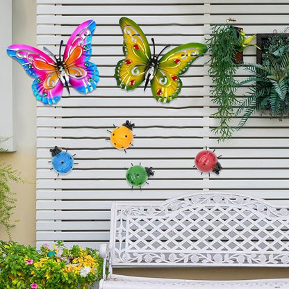Akulgaci 2 Pack Butterfly Decorations, 14.5" Large Metal Butterflies Fence Garden Yard Art Wall Decor for Outdoor Patio Balcony Tree Front Porch, Vibrant Colors Purple Green