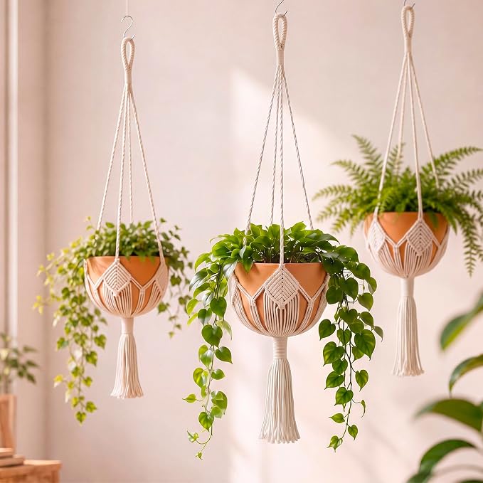 Shappy Boho Macrame Plant Hanger, Large Hanging Planter Plant Holder Pot Hanger Hanging Basket Wall Planters, Plants Lover Gift for Indoor Garden