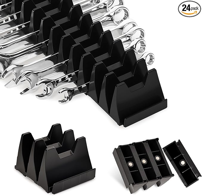 24 pcs Magnetic Modular Wrench Organizer Wrench Holder - Wrenchs Tool Organizers for Tool Drawer Storage, Wrenchs Rack with Metric SAE Labels, Tool Storage Set Holder Festival for Mechanics