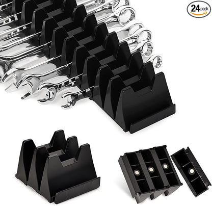 24 pcs Magnetic Modular Wrench Organizer Wrench Holder - Wrenchs Tool Organizers for Tool Drawer Storage, Wrenchs Rack with Metric SAE Labels, Tool Storage Set Holder Festival for Mechanics