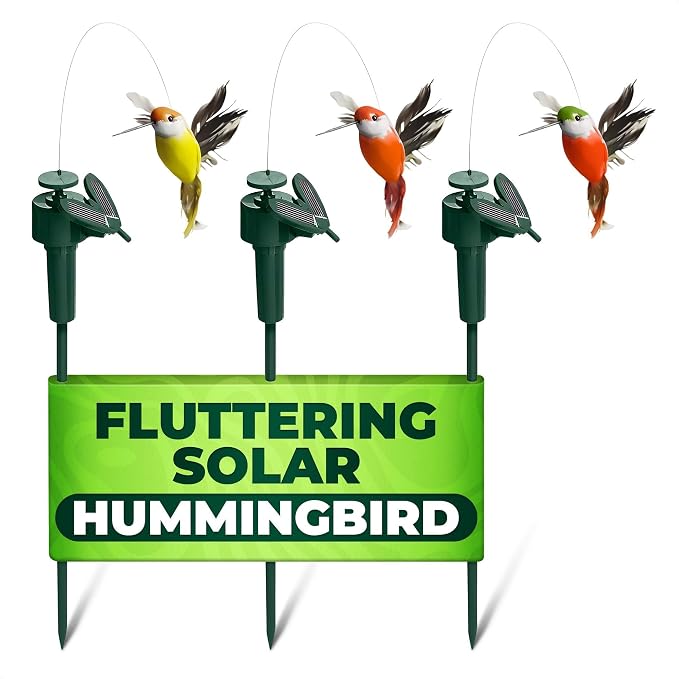 3 Pcs Solar Hummingbird Garden Stakes that Move Like Real Birds - Decorative Garden Stakes, Fluttering Moving Hummingbird Decor, Waterproof Battery Powered Yard Decorations Outdoor for Plants & Patio