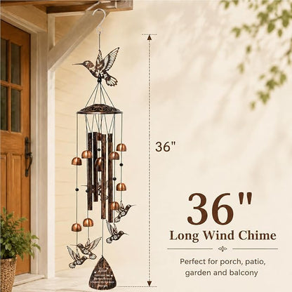 Hummingbird Wind Chimes for Outside, Metal Outdoor Wind Chime with Aluminum Tubes, Hummingbird Garden Decor for Patio Porch Yard, Memorial Sympathy Gift for Mom Women