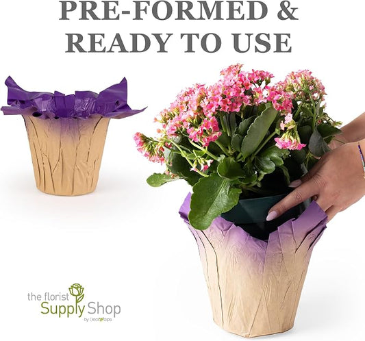 6” AZA Plant Pot Covers, FSC® Certified Recycled Kraft Paper, Decorative Plant Sleeve for House Plants, Reusable and Gift-Ready for Potted Flowers, Purple, Pack of 5