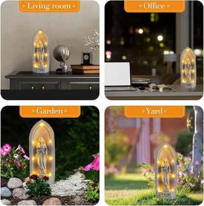 The Virgin Mary Statue with 7 Solar Light Garden Decor for Yard, Patio, Entryway, Indoor and Outdoor Religious Figurine Decoration Gifts for Mom