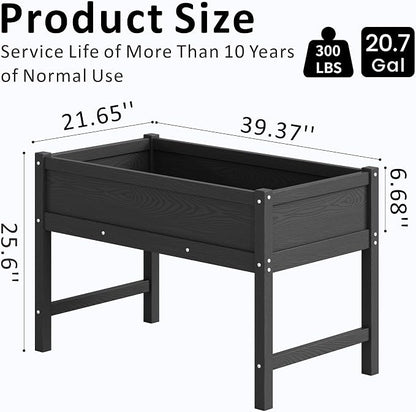 Raised Garden Bed Outdoor with Legs,HDPE Elevated Planter Box Rot-Resistant and Non-Cracking,Raised Beds for Gardening for Backyard, Patio, Balcony, 300lb Capacity Black