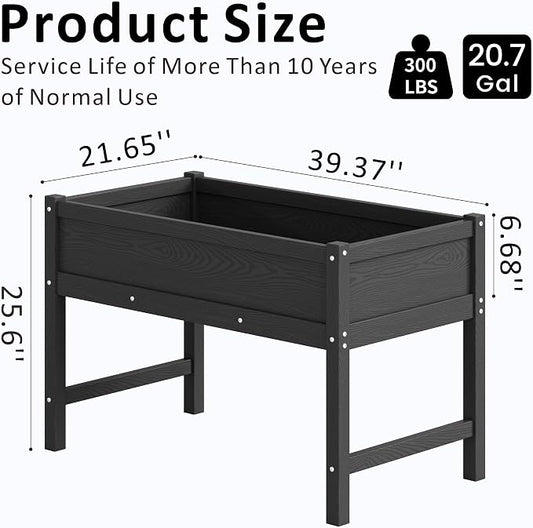Raised Garden Bed Outdoor with Legs,HDPE Elevated Planter Box Rot-Resistant and Non-Cracking,Raised Beds for Gardening for Backyard, Patio, Balcony, 300lb Capacity Black