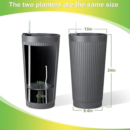 TUYOHW Set of 2 Large Round Tall Planter for Indoor or Outdoor 24" Flower Pots for Porch, Patio, Backyard, Large Planters for Outdoor Indoor Plants