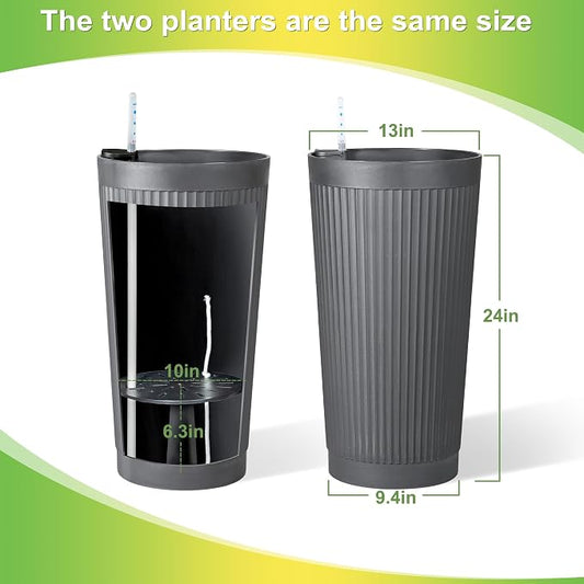 TUYOHW Set of 2 Large Round Tall Planter for Indoor or Outdoor 24" Flower Pots for Porch, Patio, Backyard, Large Planters for Outdoor Indoor Plants