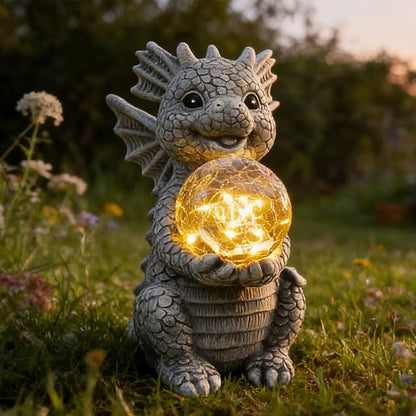 Solar Garden Decorations - Dragon Statue | Crackle Glass Ball Light, Garden Decor for Patio, Yard, Lawn, Pathway, Landescape,Housewarming Gifts for Women Mom Grandmom