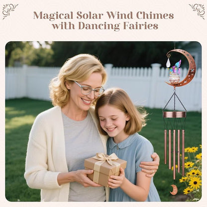 JYPS Fairy Solar Wind Chimes, 40-Inch Large Waterproof Windchimes for Outside with Glowing Crackle Glass Ball, Garden Patio Yard Decor Christmas Day Birthday Unique Gifts for Women Mom Grandma Wife