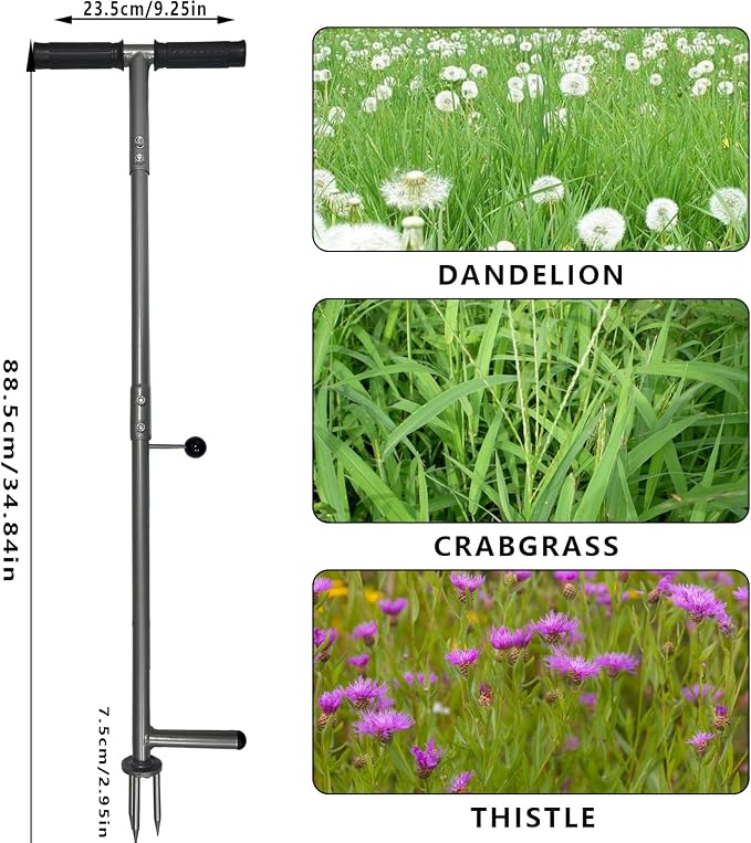 Stand Up Weeder - 3-Claw Stainless Steel Root Extractor, No Bending | 39-42" long handle manual weeding tool for elderly & gardeners,without bending, Durable stainless steel