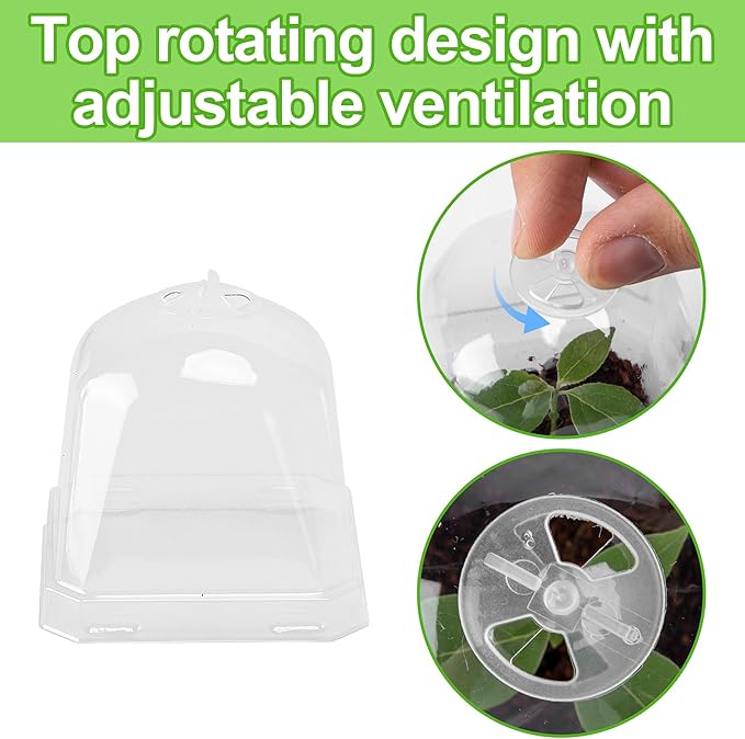 EBaokuup 10Pcs 4" Clear Plant Nursery Pots with Humidity Dome, Plastic Gardening Pot Plant Container, Seed Starting Pot with Drain Holes for Seedlings Vegetables Succulents Cuttings