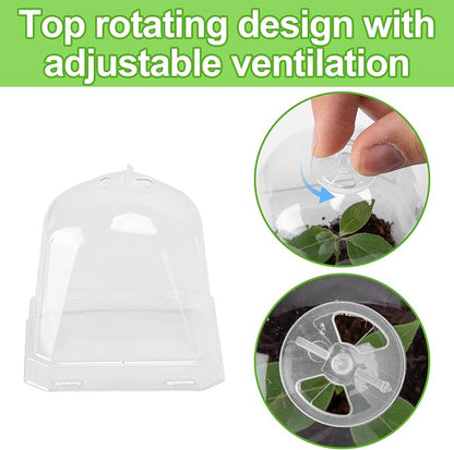 EBaokuup 10PCS Clear Plant Nursery Pots with Humidity Dome - 3" Plastic Gardening Pot with Labels, Durable Plastic Plant Container for Seedlings/Vegetables/Succulents/Cuttings