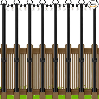 LETIANPAI 8 Pack String Light Poles,5 Ft Metal Poles with Fence Bracket for Outdoor String Lights,Outdoor Light Poles,Poles/Post/Stand for Outside