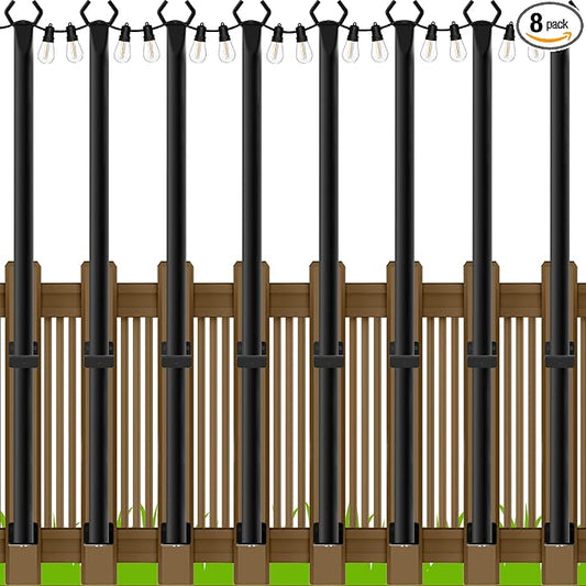 LETIANPAI 8 Pack String Light Poles,5 Ft Metal Poles with Fence Bracket for Outdoor String Lights,Outdoor Light Poles,Poles/Post/Stand for Outside
