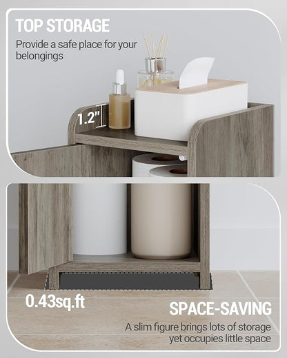 Hzuaneri Bathroom Storage Cabinet, Small Corner Floor Cabinet with 2 Doors and Adjustable Shelf, Narrow Toilet Paper Cabinets, Bathroom Organizer for Small Spaces, 7.9" D x 7.9" W x 29.5" H Greige