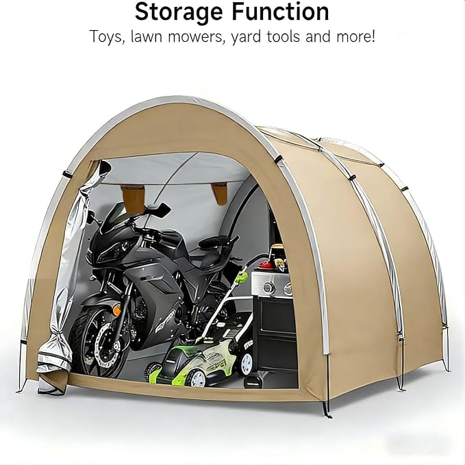 Hwayslon Bike Storage Shed Tent, 420D Oxford Fabric, Waterproof, Khaki Color, Used for Yard Furniture, Lawn Mower, Bicycle, Motorcycle Storage, 6.6x6.6x5.8 Feet