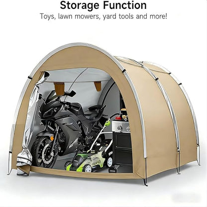 Hwayslon Bike Storage Shed Tent, 420D Oxford Fabric, Waterproof, Khaki Color, Used for Yard Furniture, Lawn Mower, Bicycle, Motorcycle Storage, 6.6x6.6x5.8 Feet