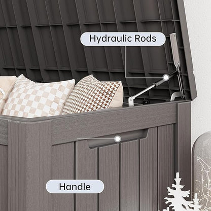 Outdoor Storage Box, 120 Gallon Resin Deck Boxes Outdoor Waterproof For Patio Furniture, Garden Tools, Pool Supplies, Lockable And UV Resistant (Striped Gray)