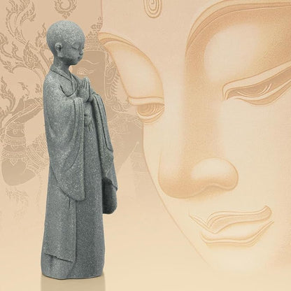 Stone Buddha Statue for Home, Meditating Monk Statue with Praying Hands, Exquisite Asian Zen Decor for Home/Office (5.3 Inch)