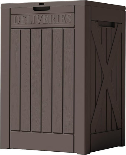 Greesum 48 Gallon Outdoor Package Delivery Box with Lock, Waterproof Secure Parcel Drop Box for Porch, Double-Wall Resin Storage, Brown