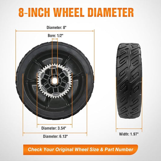 Yesker Lawn Mower Wheels Replacement 8 Inch, 2 Rear 42710-VR8-N00ZA and 2 Front 44710-VR8-N00ZA, Honda Lawnmower Wheels Compatible with HRN216 Series for Self-Propelled Walk-Behind, 4-Pack